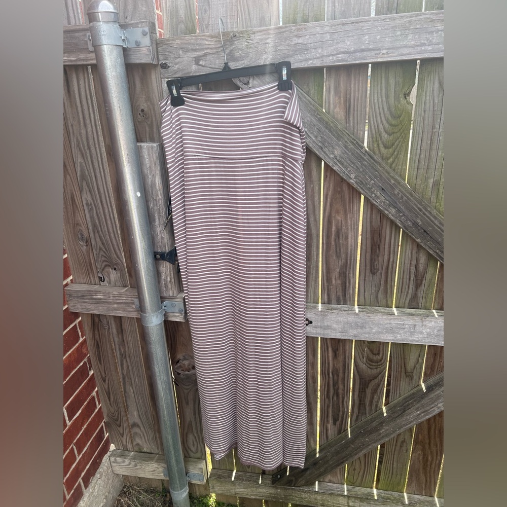 Striped Taupe and White Maxi Skirt